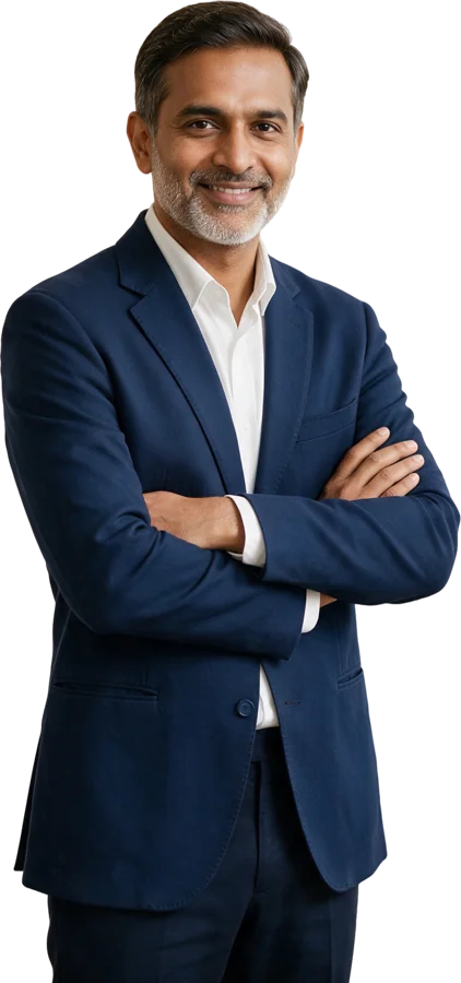 Founder in a blazer with arms folded